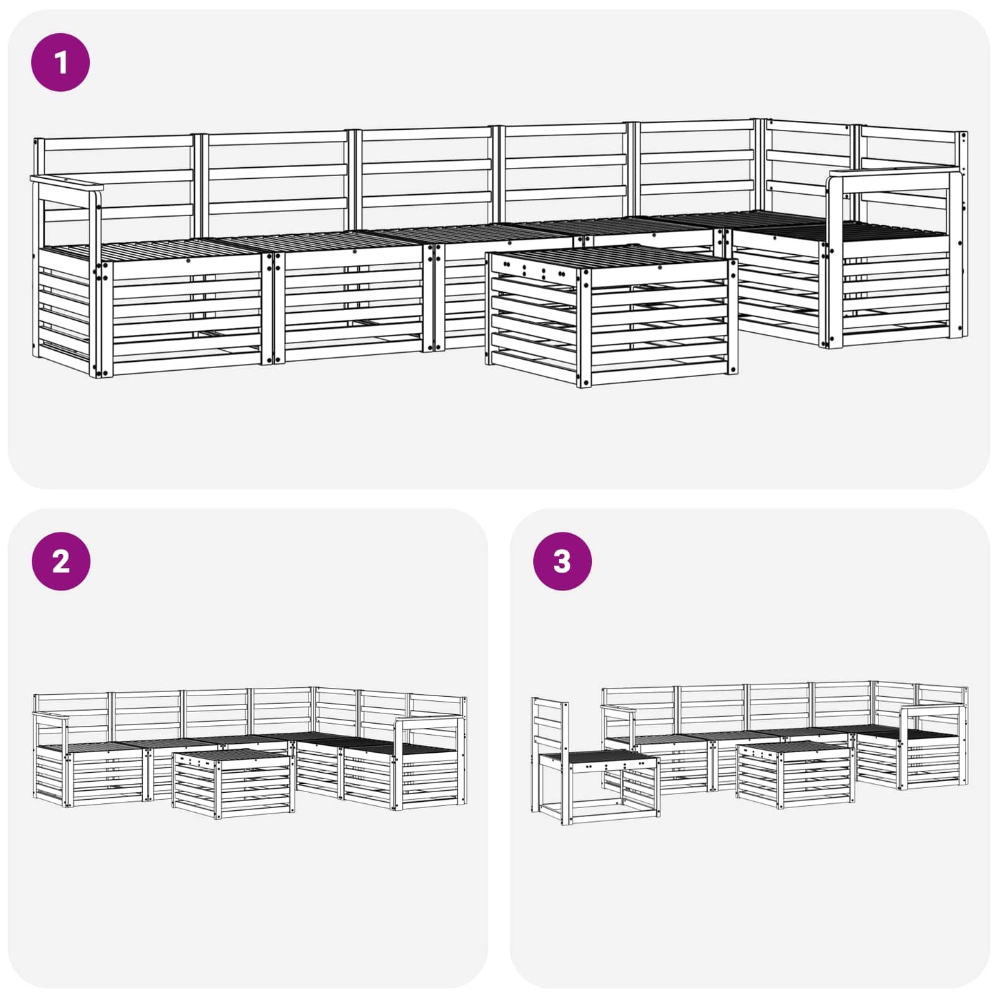 vidaXL Outdoor Sofa Set 7 pcs White 59 x 59 x 37 cm Solid Acacia Wood