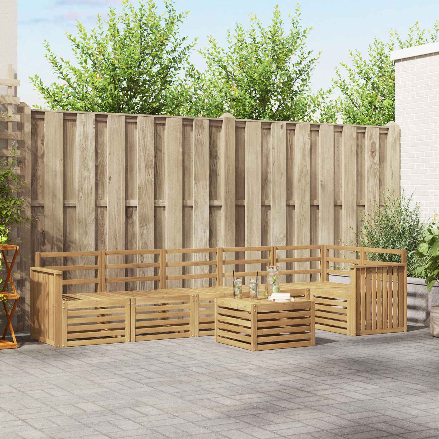 vidaXL Outdoor Sofa Set 7 pcs White 59 x 59 x 37 cm Solid Acacia Wood