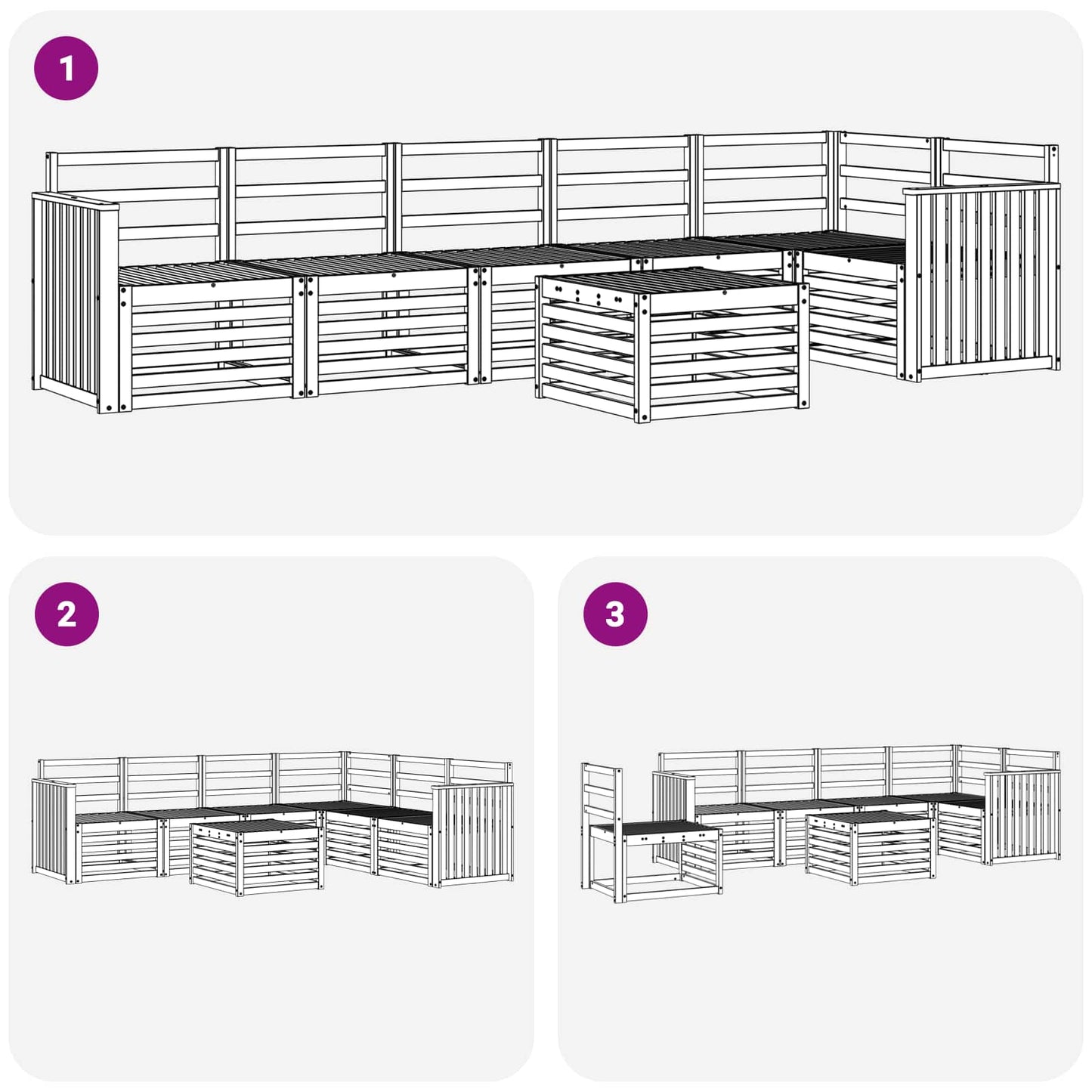 vidaXL Outdoor Sofa Set 7 pcs White 59 x 59 x 37 cm Solid Acacia Wood
