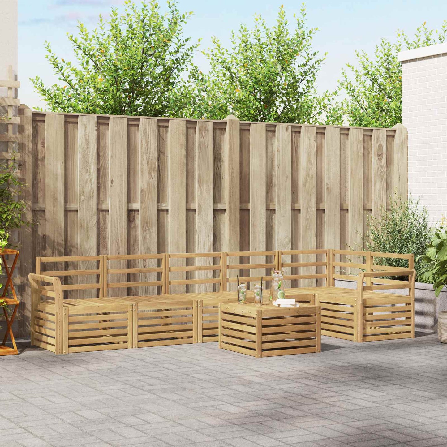 vidaXL Outdoor Sofa Set 7 pcs White 59 x 59 x 37 cm Solid Acacia Wood