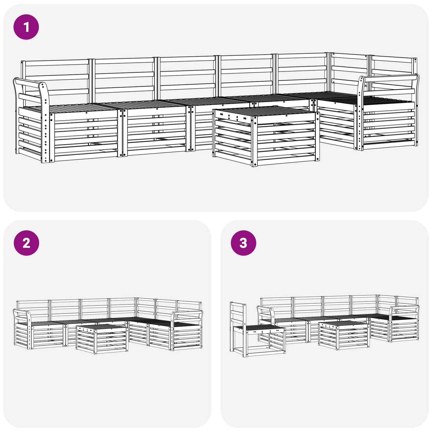 vidaXL Outdoor Sofa Set 7 pcs White 59 x 59 x 37 cm Solid Acacia Wood