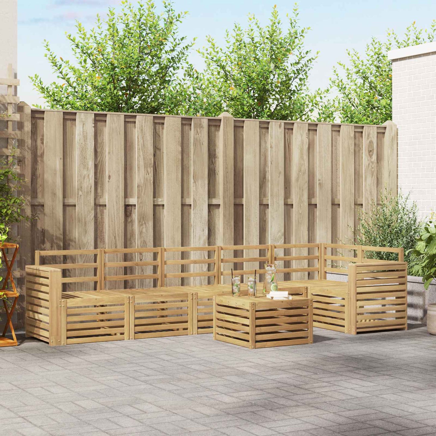 vidaXL Outdoor Sofa Set 7 pcs White 59 x 59 x 37 cm Solid Acacia Wood