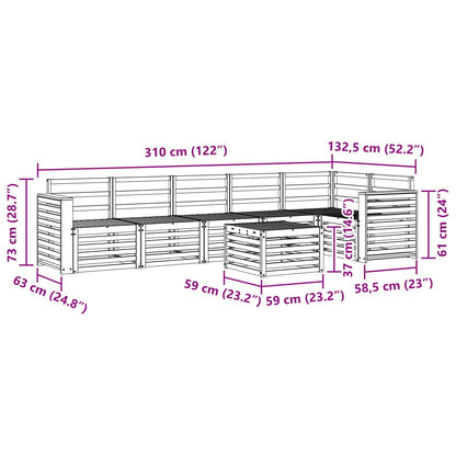 vidaXL Outdoor Sofa Set 7 pcs White 59 x 59 x 37 cm Solid Acacia Wood