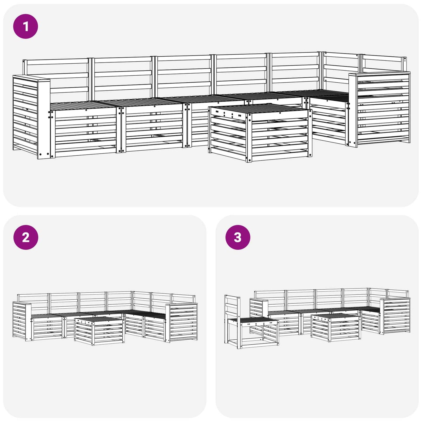 vidaXL Outdoor Sofa Set 7 pcs White 59 x 59 x 37 cm Solid Acacia Wood