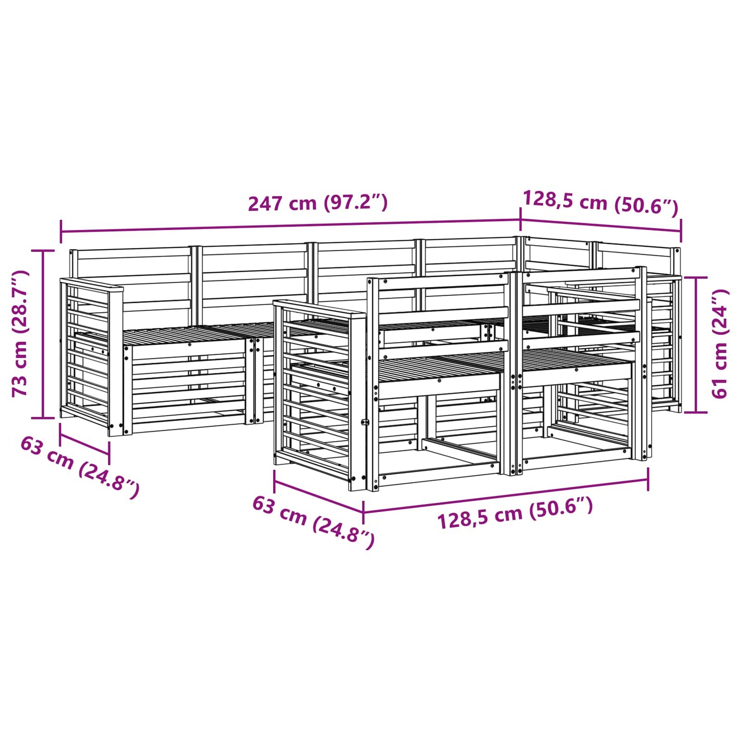 vidaXL Outdoor Sofa Set 7 pcs White 247 x 128.5 x 73 cm