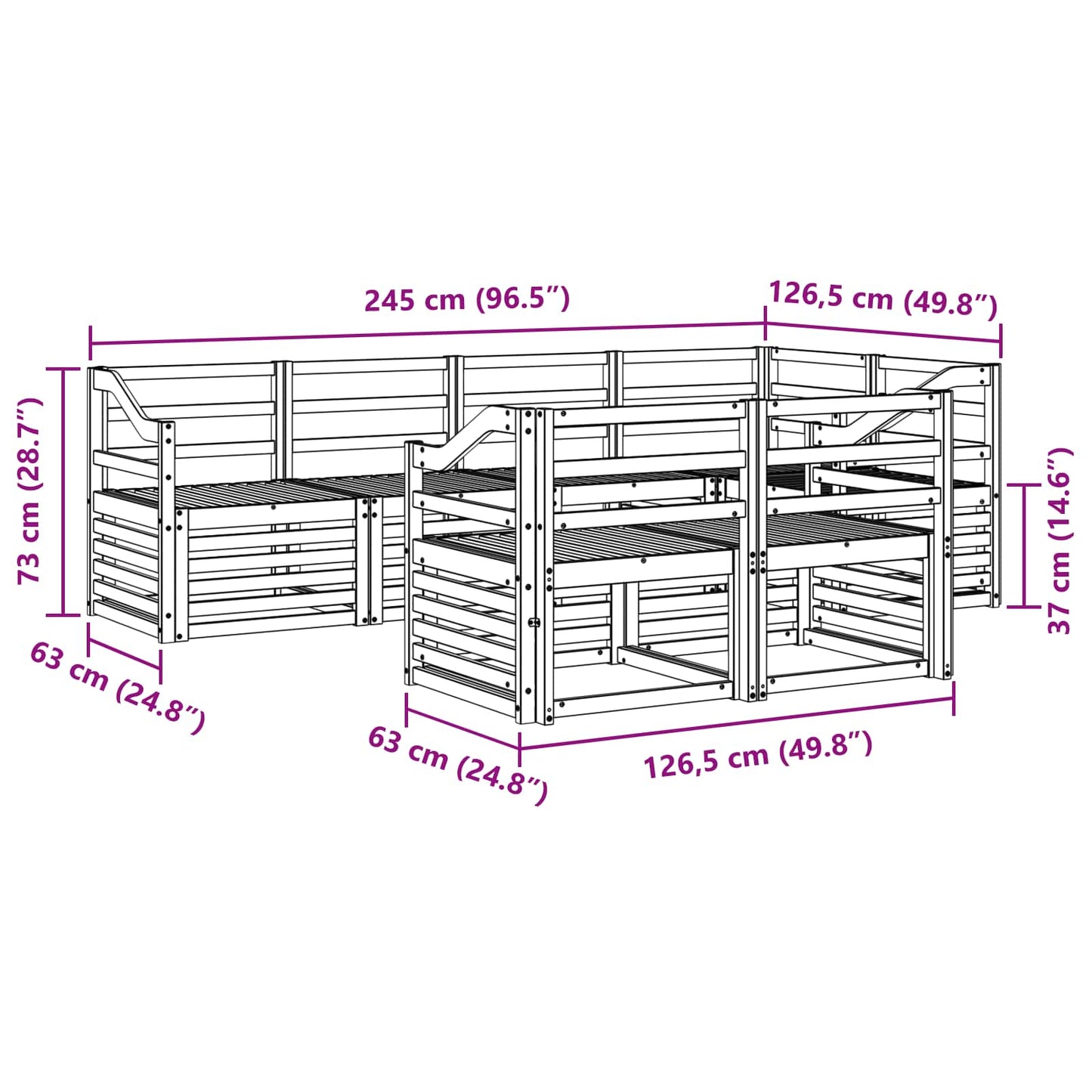 vidaXL Outdoor Sofa Set 7 pcs White 245 x 126.5 x 73 cm