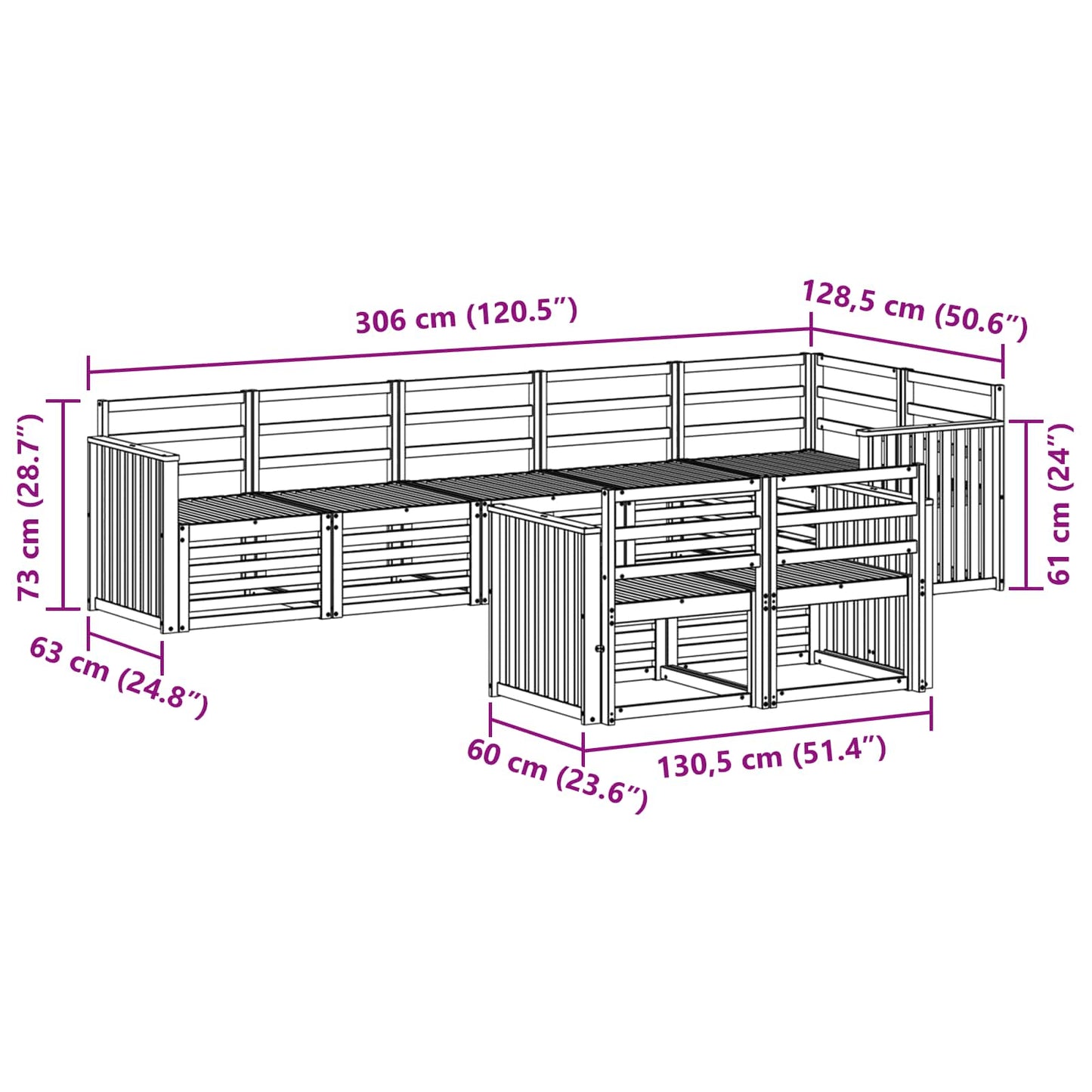 vidaXL Outdoor Sofa Set 8 pcs White 306 x 128.5 x 73 cm