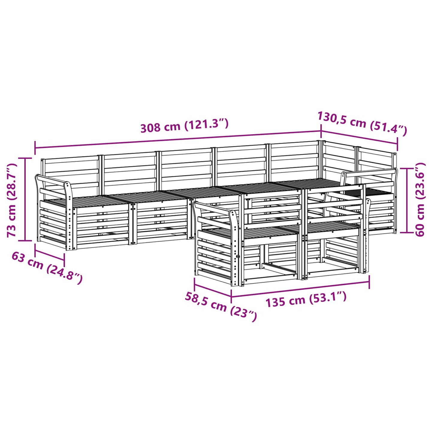 vidaXL Outdoor Sofa Set 8 pcs White 308 x 130.5 x 73 cm