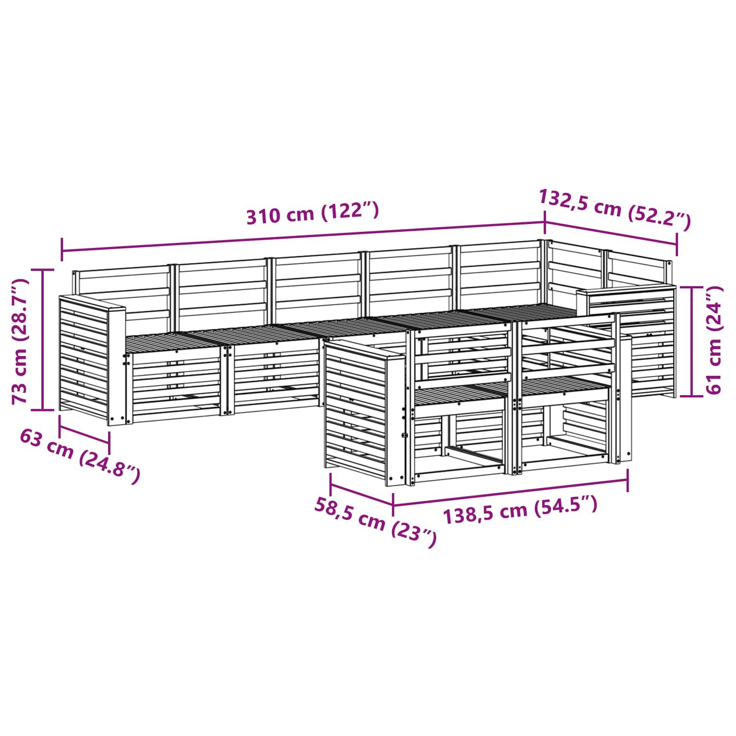 vidaXL Outdoor Sofa Set 8 pcs White 310 x 132.5 x 73 cm