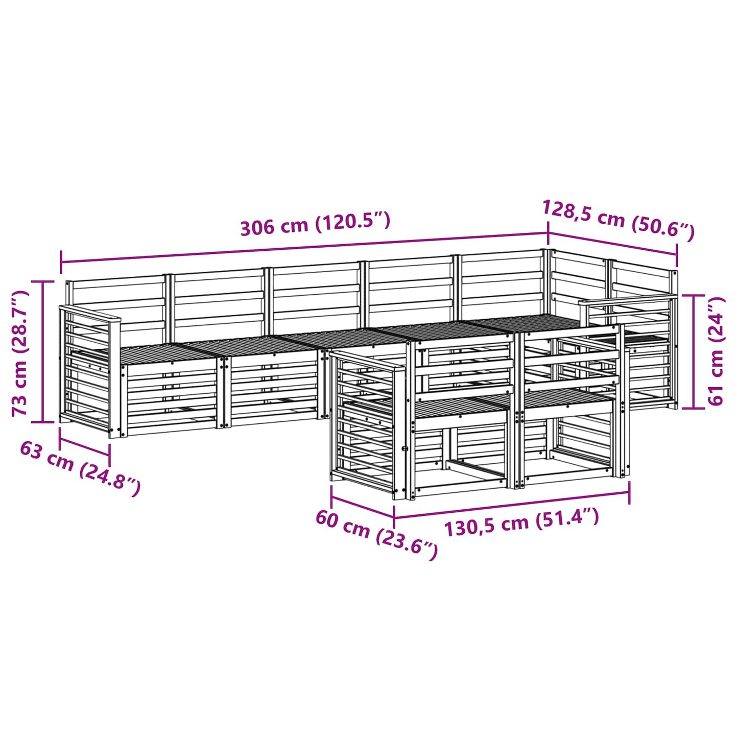 vidaXL Outdoor Sofa Set 8 pcs White 306 x 128.5 x 73 cm