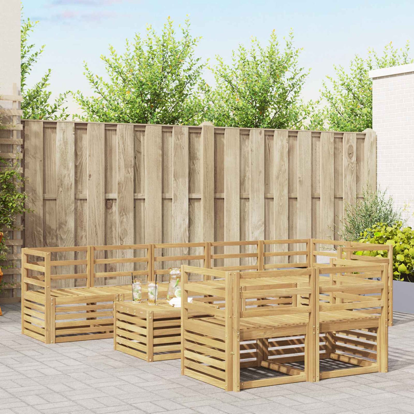 vidaXL Outdoor Sofa Set 9 pcs White 59 x 59 x 37 cm Solid Acacia Wood