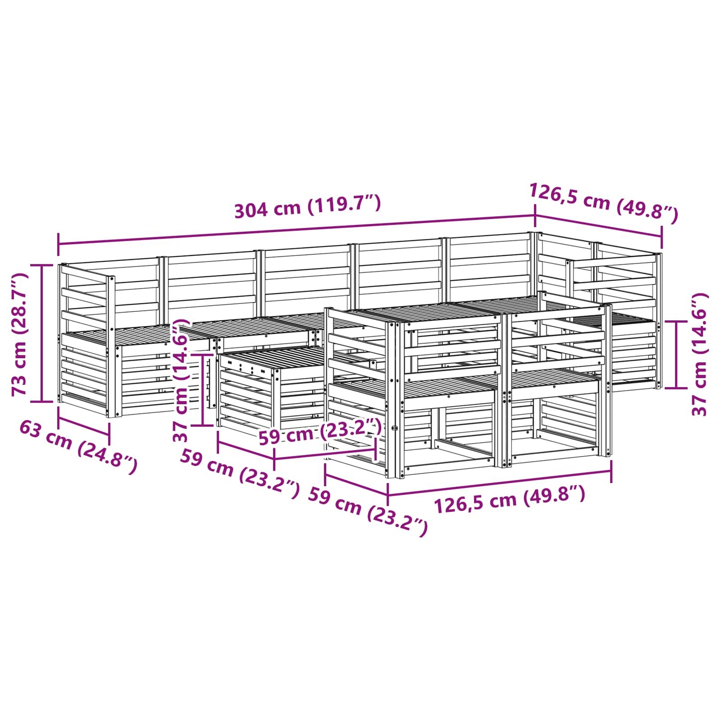 vidaXL Outdoor Sofa Set 9 pcs White 59 x 59 x 37 cm Solid Acacia Wood