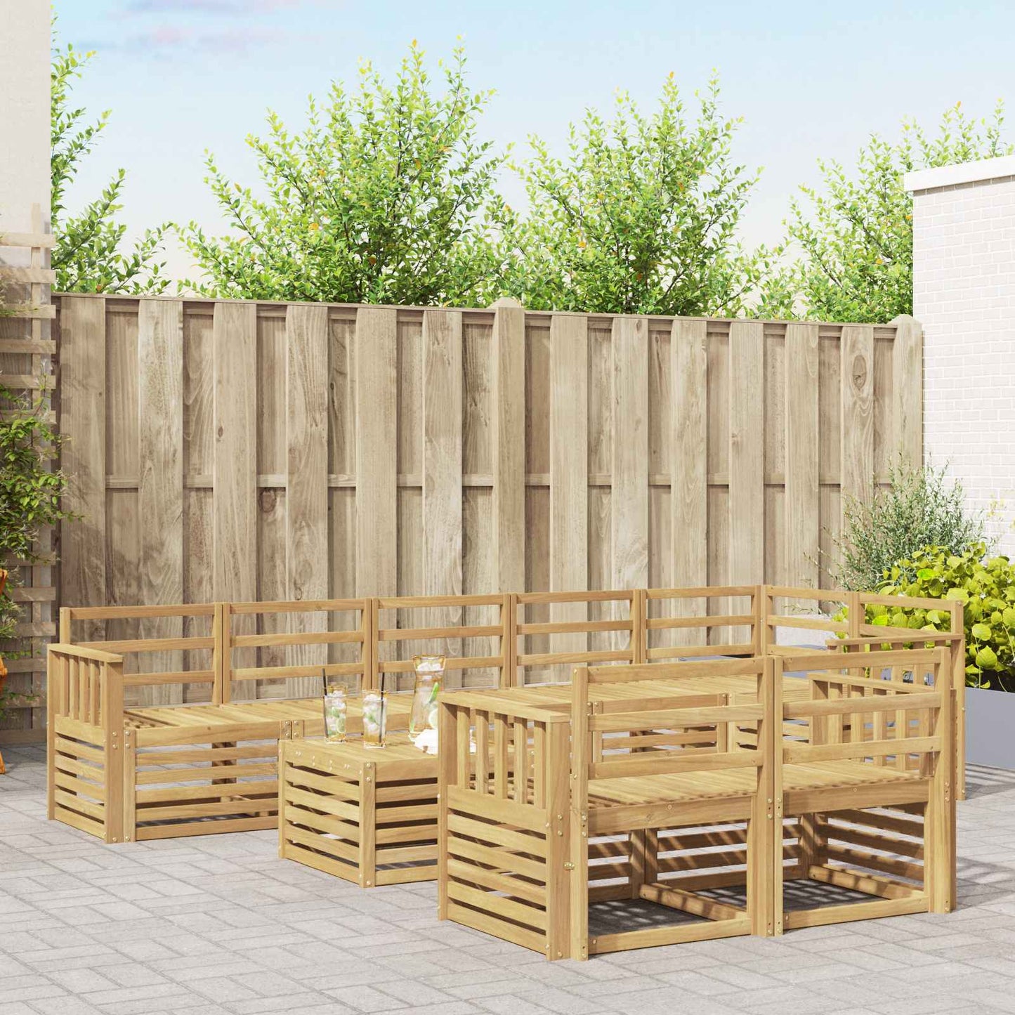 vidaXL Outdoor Sofa Set 9 pcs White 59 x 59 x 37 cm Solid Acacia Wood