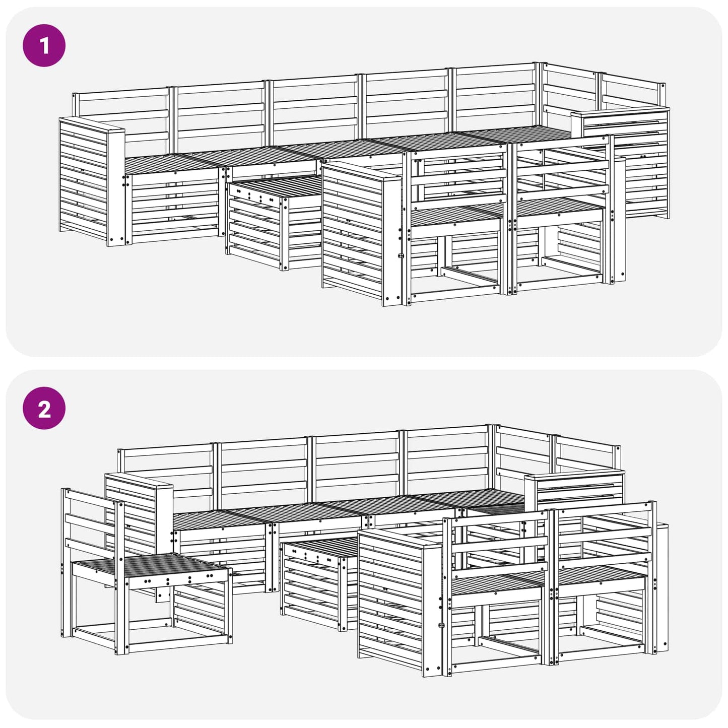 vidaXL Outdoor Sofa Set 9 pcs White 59 x 59 x 37 cm Solid Acacia Wood