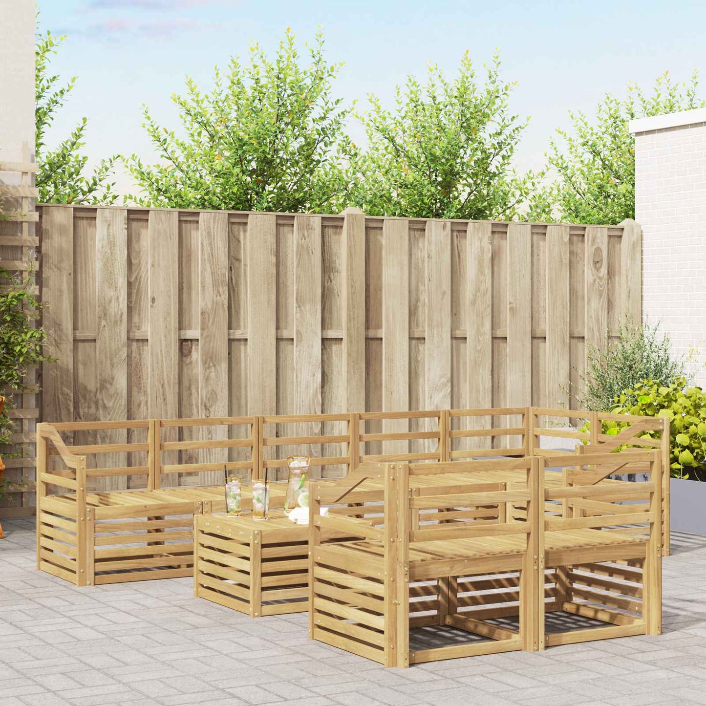 vidaXL Outdoor Sofa Set 9 pcs White 59 x 59 x 37 cm Solid Acacia Wood