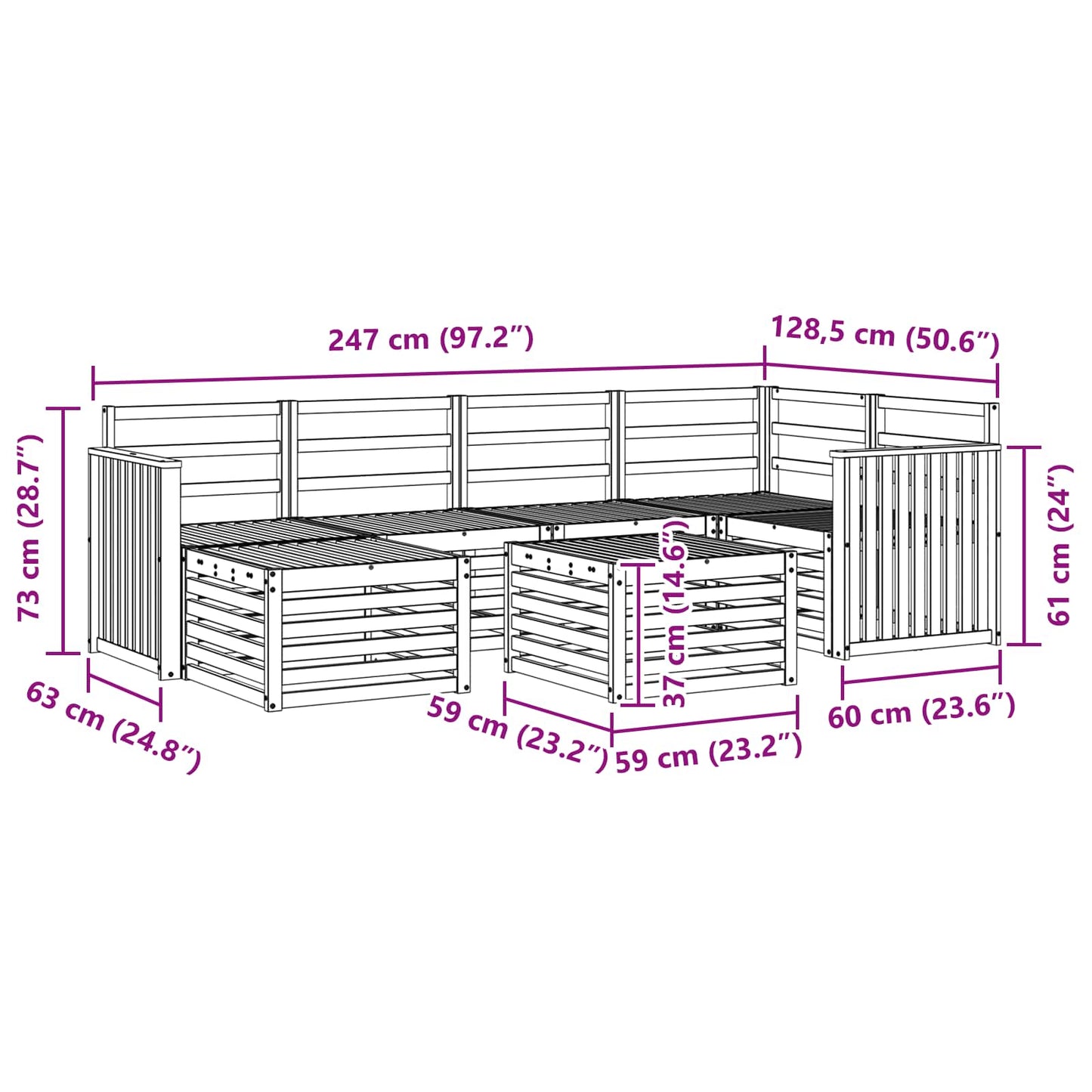 vidaXL Outdoor Sofa Set 7 pcs White Polyester