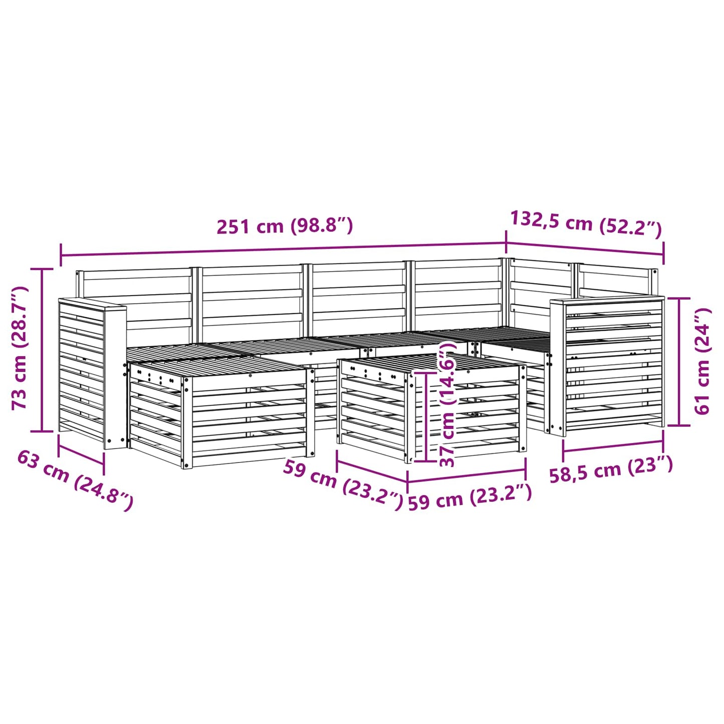 vidaXL Outdoor Sofa Set 7 pcs White Polyester