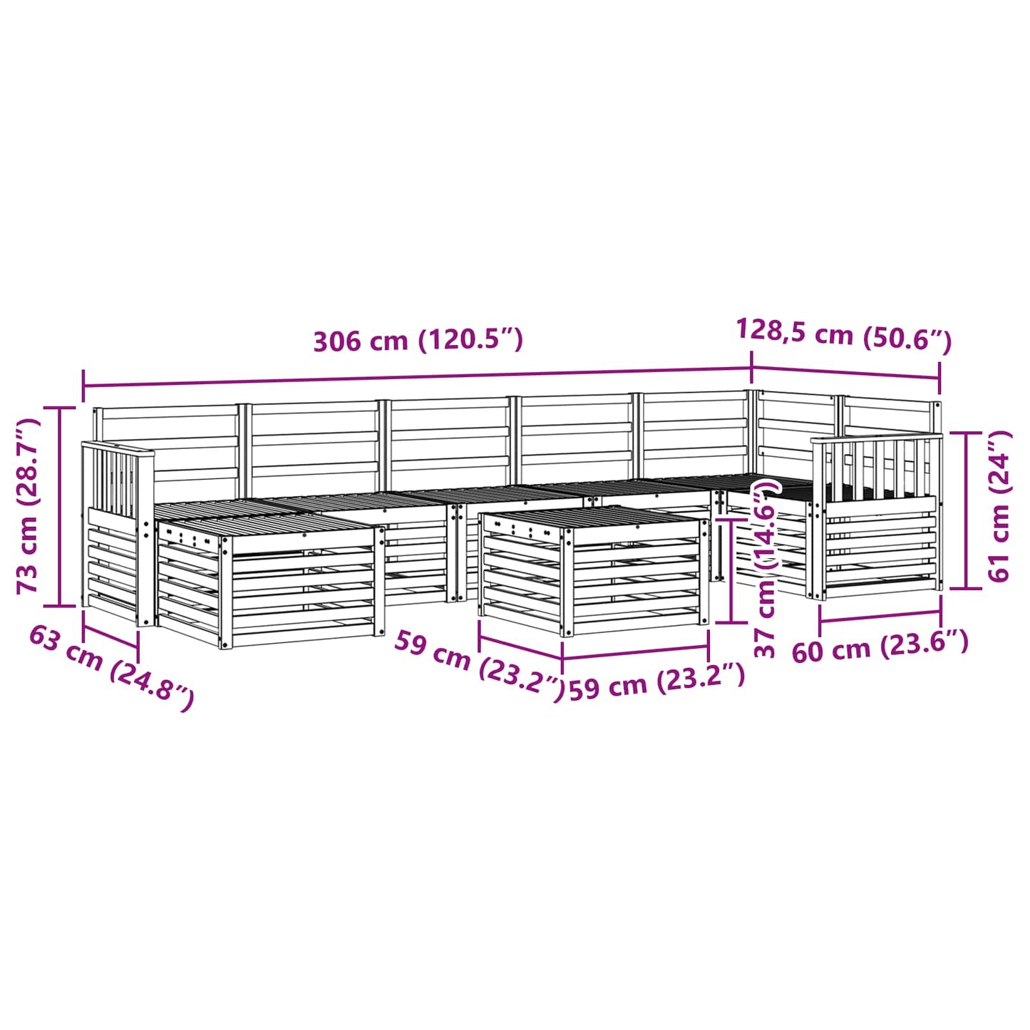 vidaXL Outdoor Sofa Set 8 pcs White 59 x 59 x 37 cm Solid Acacia Wood
