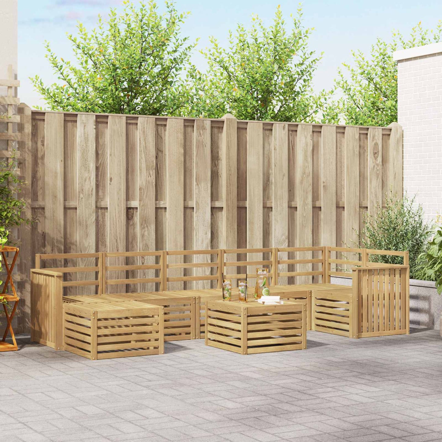vidaXL Outdoor Sofa Set 8 pcs White 59 x 59 x 37 cm Solid Acacia Wood