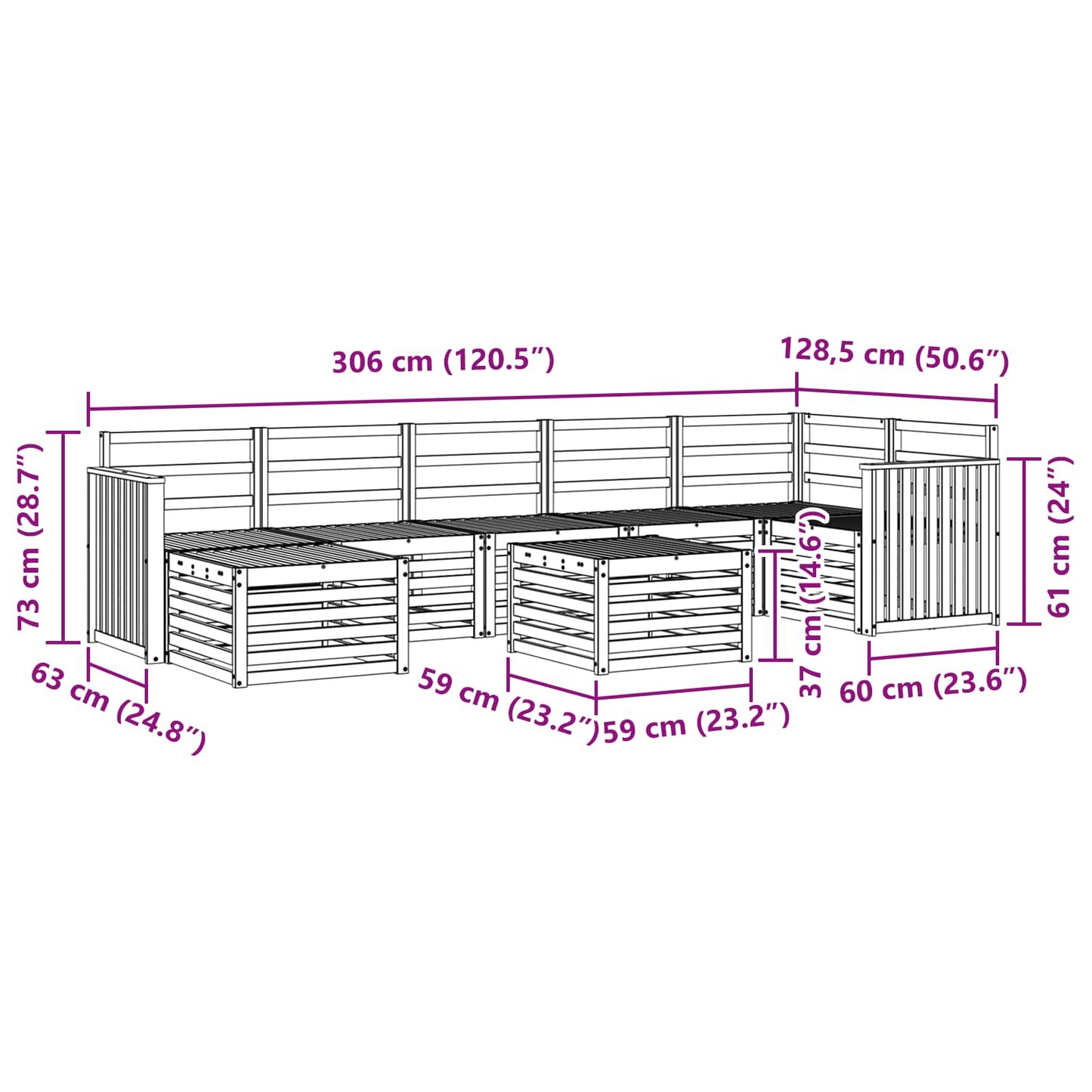 vidaXL Outdoor Sofa Set 8 pcs White 59 x 59 x 37 cm Solid Acacia Wood