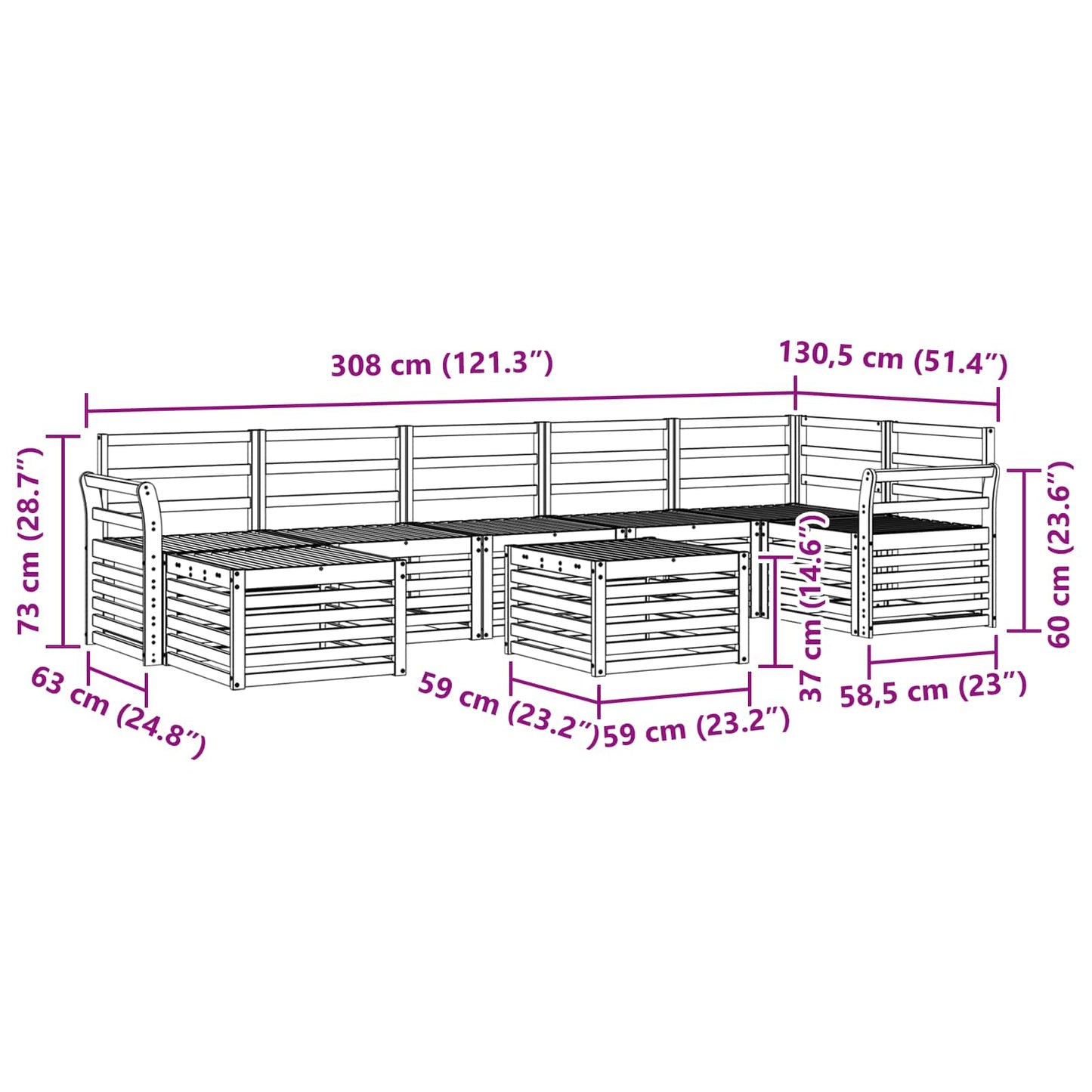 vidaXL Outdoor Sofa Set 8 pcs White 59 x 59 x 37 cm Solid Acacia Wood