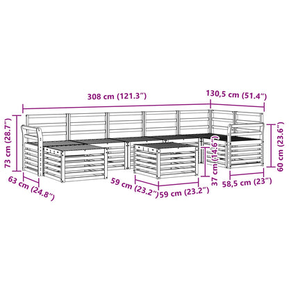 vidaXL Outdoor Sofa Set 8 pcs White 59 x 59 x 37 cm Solid Acacia Wood
