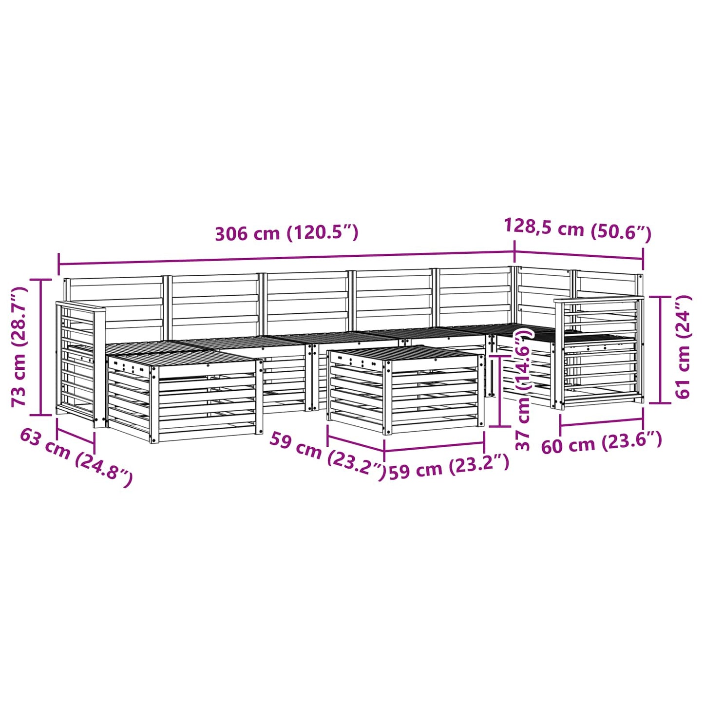vidaXL Outdoor Sofa Set 8 pcs White 59 x 59 x 37 cm Solid Acacia Wood