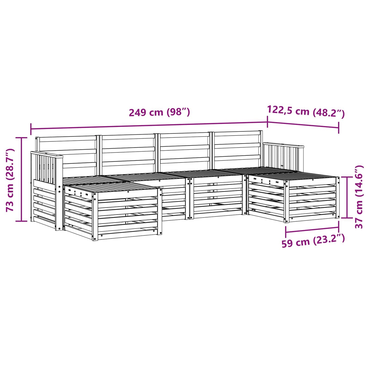vidaXL Outdoor Sofa Set 5 pcs White 249 x 122.5 x 73 cm