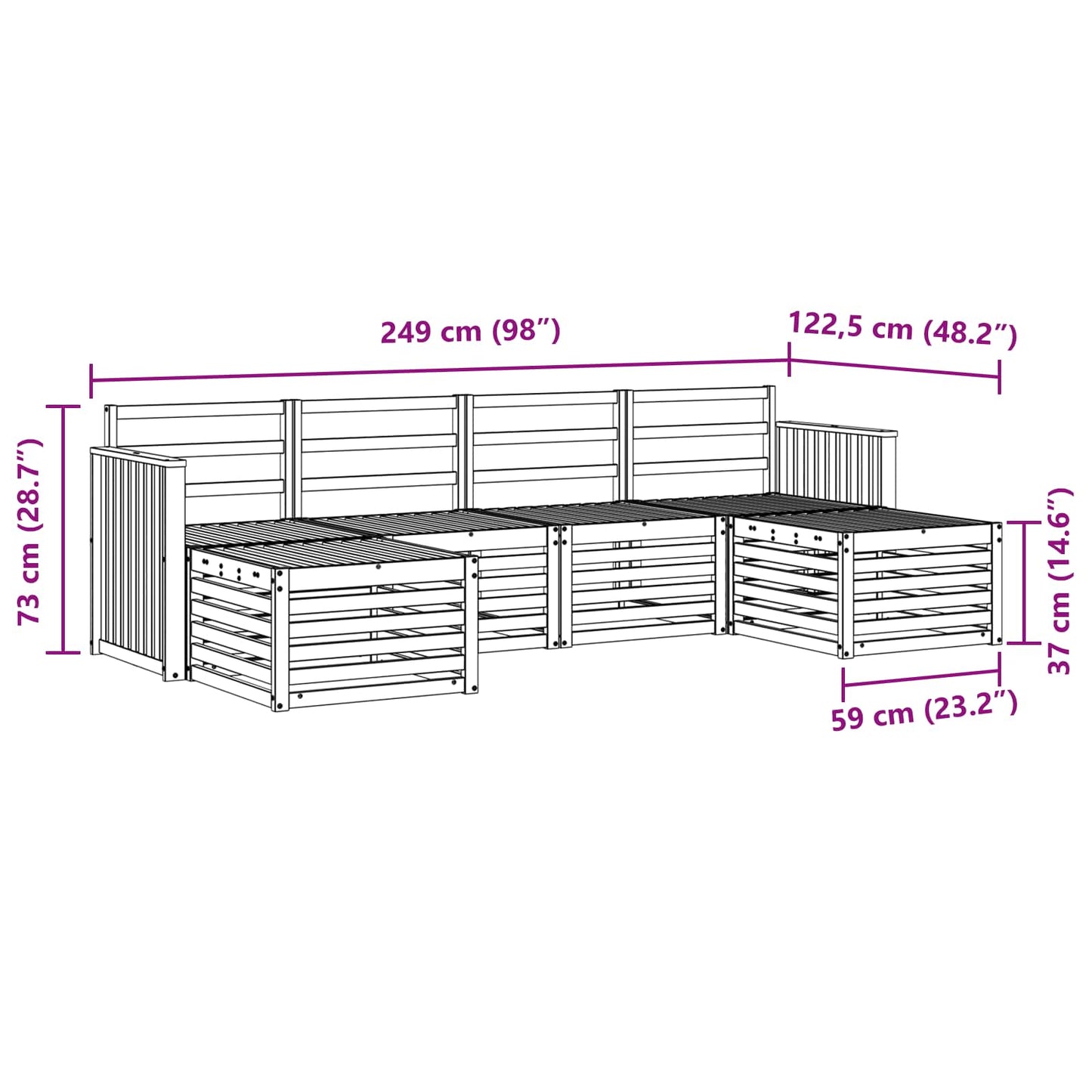 vidaXL Outdoor Sofa Set 6 pcs White 249 x 122.5 x 73 cm