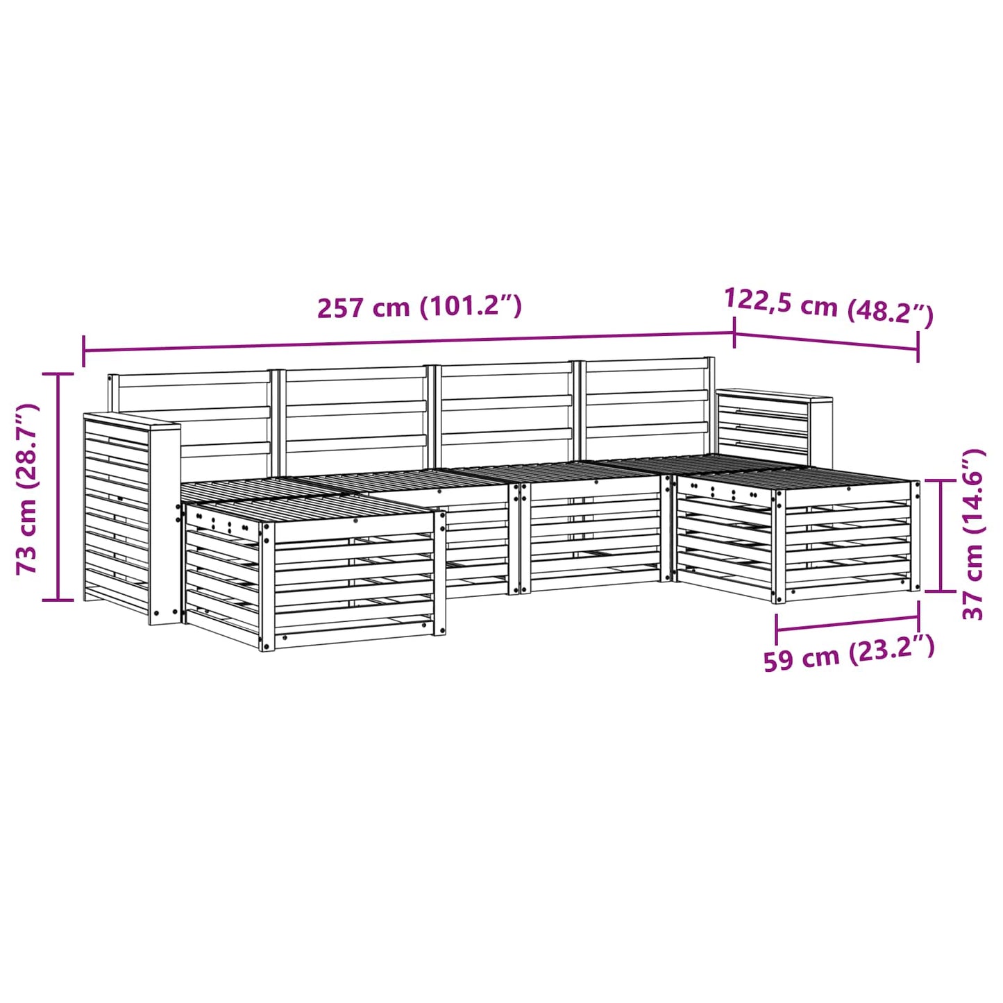 vidaXL Outdoor Sofa Set 6 pcs White 257 x 122.5 x 73 cm