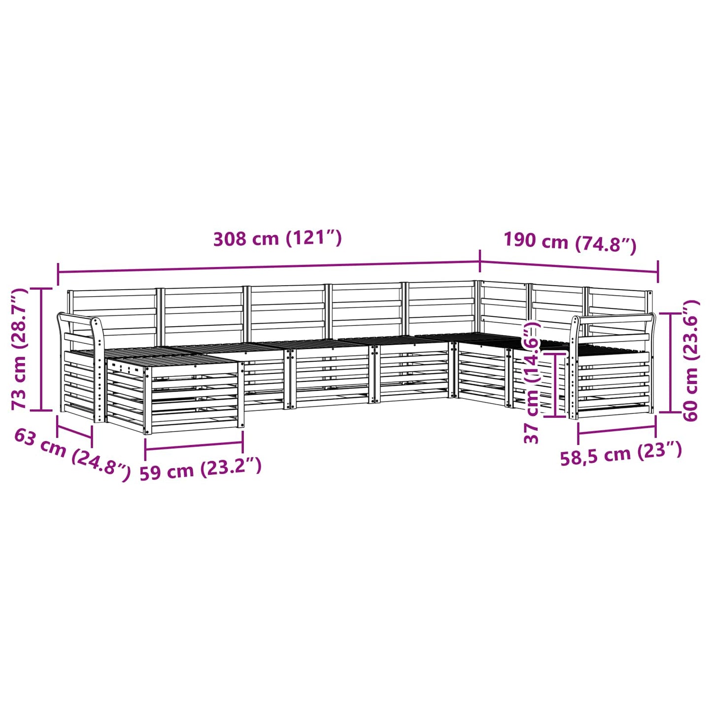 vidaXL Outdoor Sofa Set 8 pcs White 308 x 190 x 73 cm