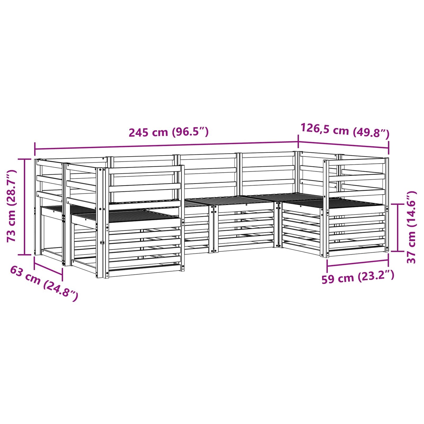 vidaXL Outdoor Sofa Set 6 pcs White 245 x 126.5 x 73 cm