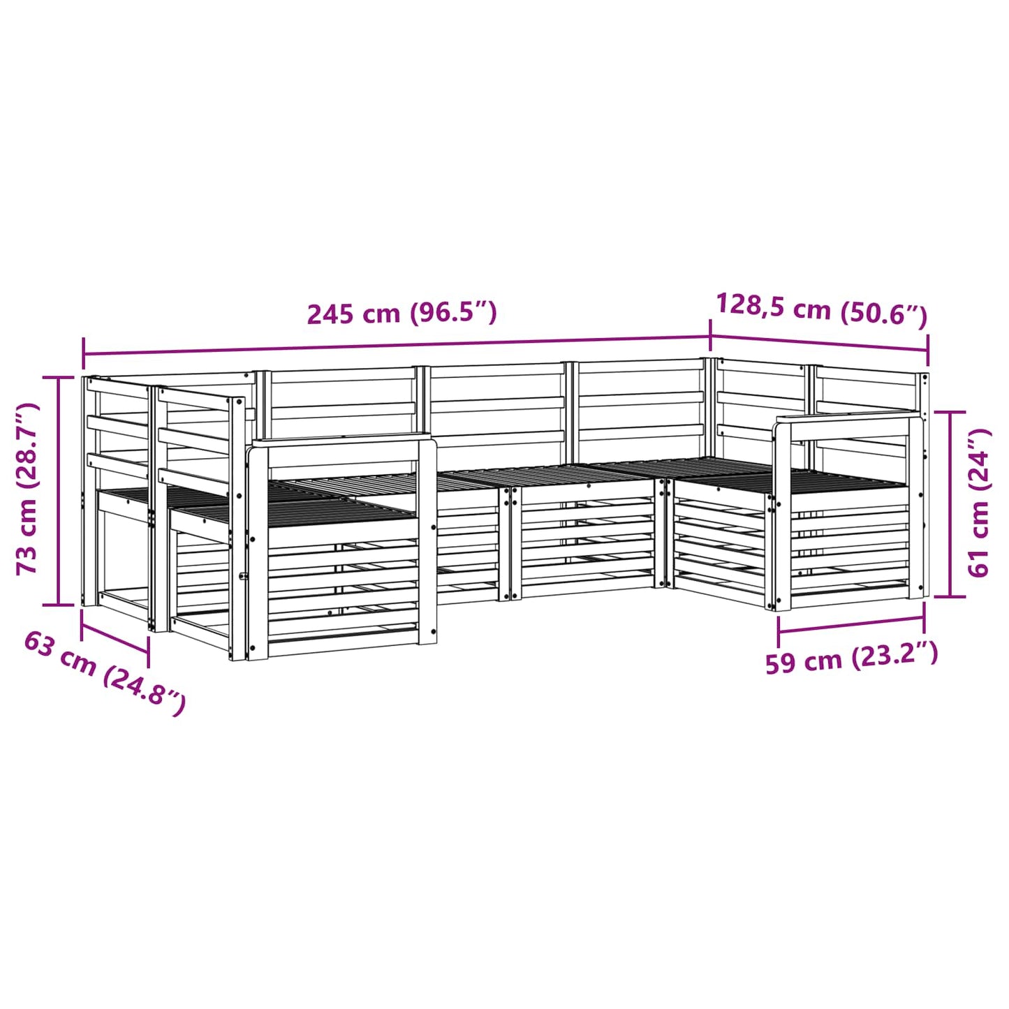 vidaXL Outdoor Sofa Set 6 pcs White 245 x 128.5 x 73 cm