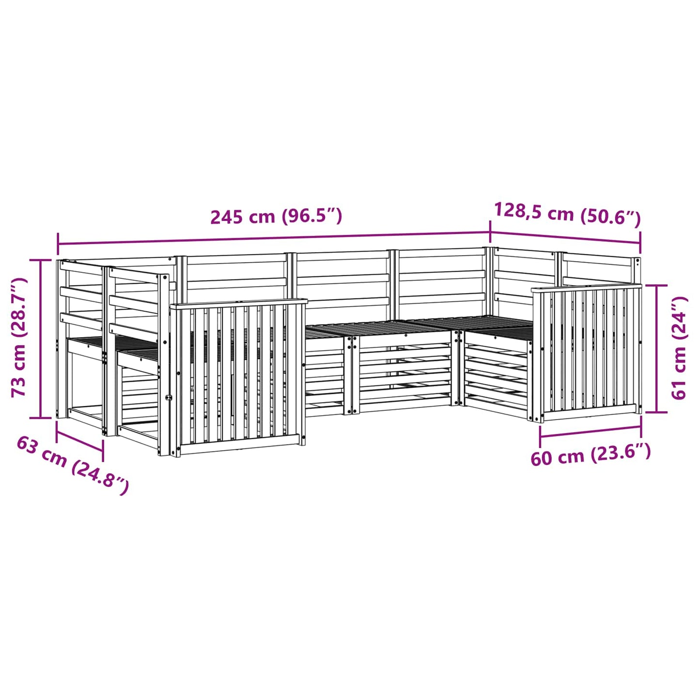 vidaXL Outdoor Sofa Set 6 pcs White 245 x 128.5 x 73 cm