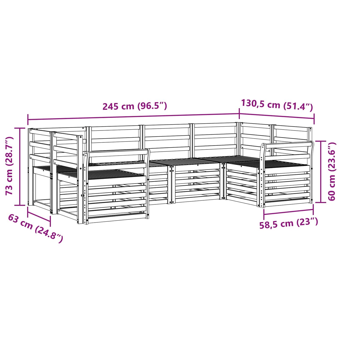 vidaXL Outdoor Sofa Set 6 pcs White 245 x 130.5 x 73 cm