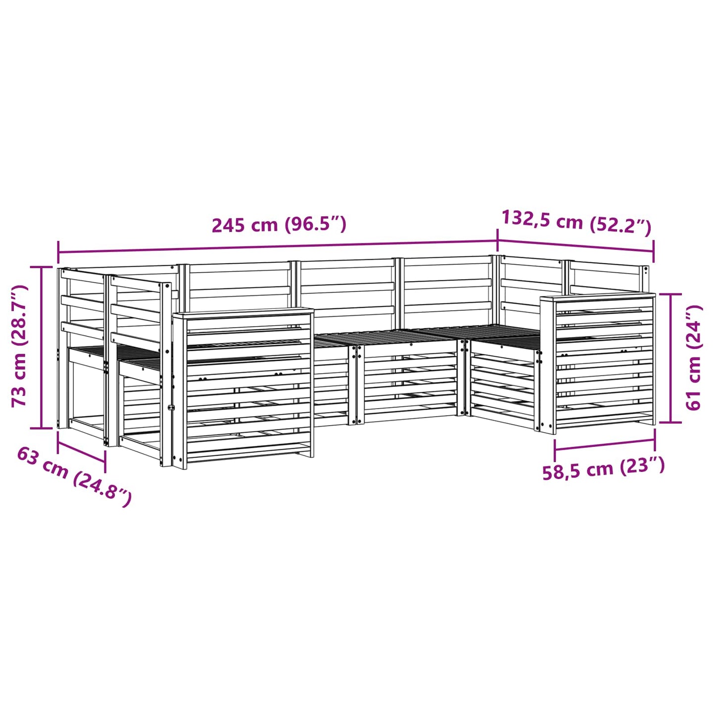 vidaXL Outdoor Sofa Set 6 pcs White 245 x 132.5 x 73 cm