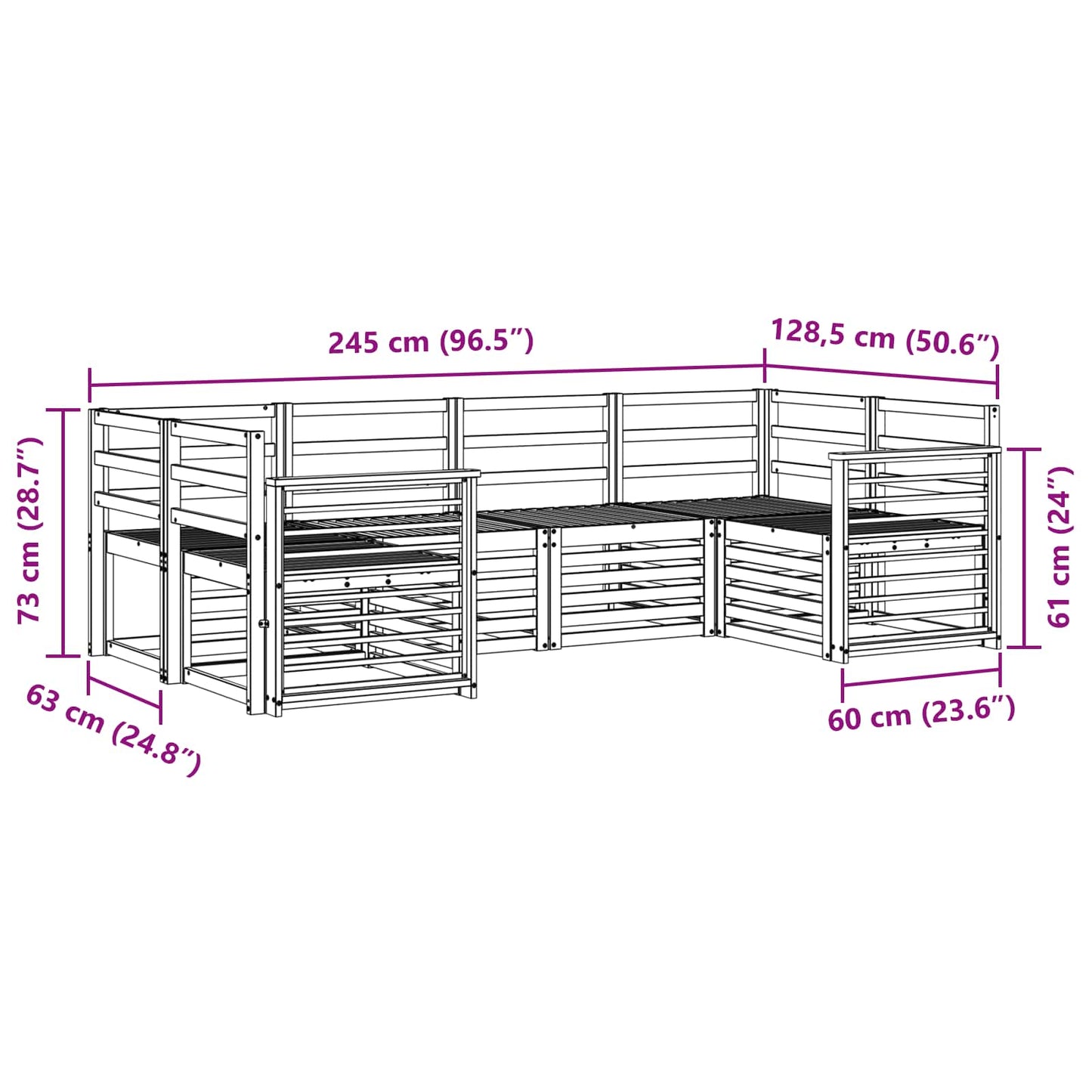 vidaXL Outdoor Sofa Set 6 pcs White 245 x 128.5 x 73 cm