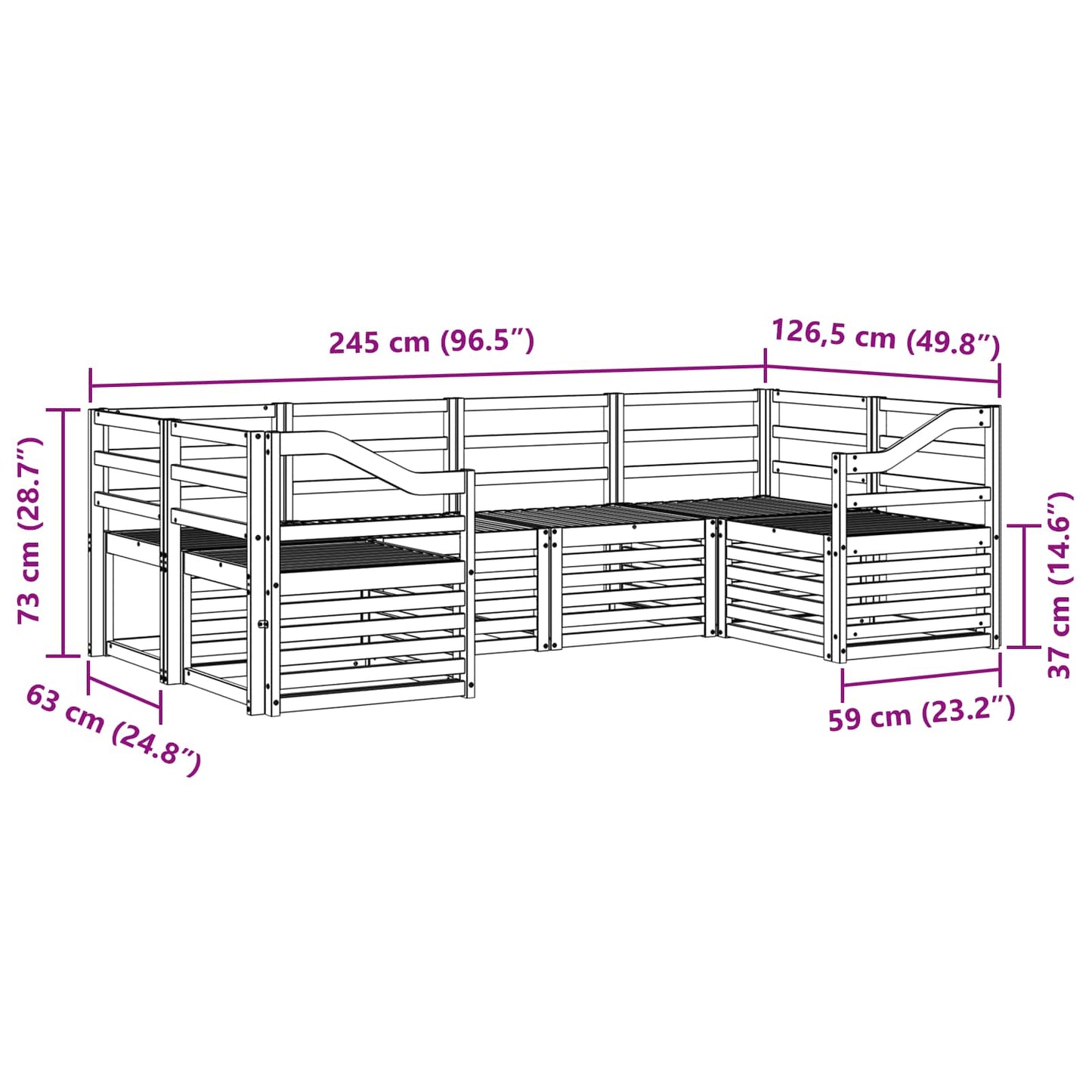 vidaXL Outdoor Sofa Set 6 pcs White 245 x 126.5 x 73 cm