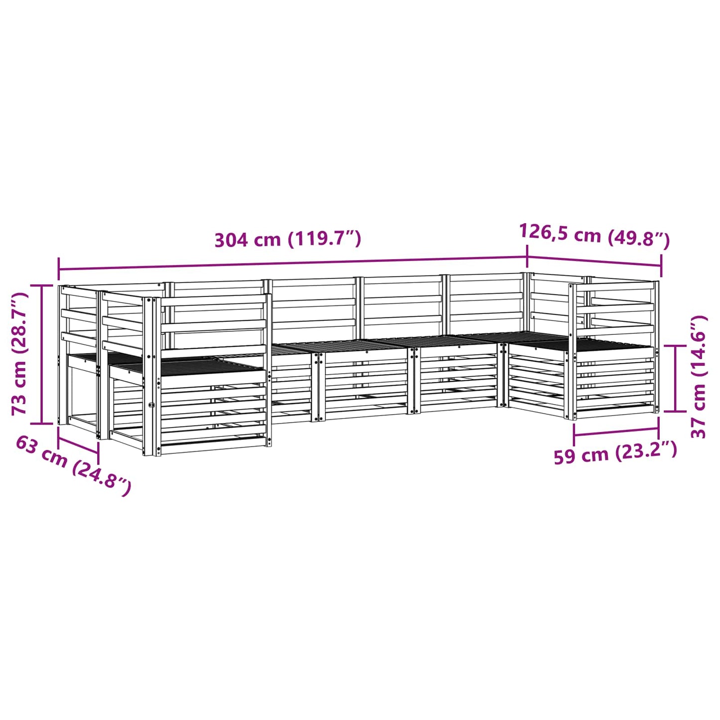 vidaXL Outdoor Sofa Set 7 pcs White 304 x 126.5 x 73 cm
