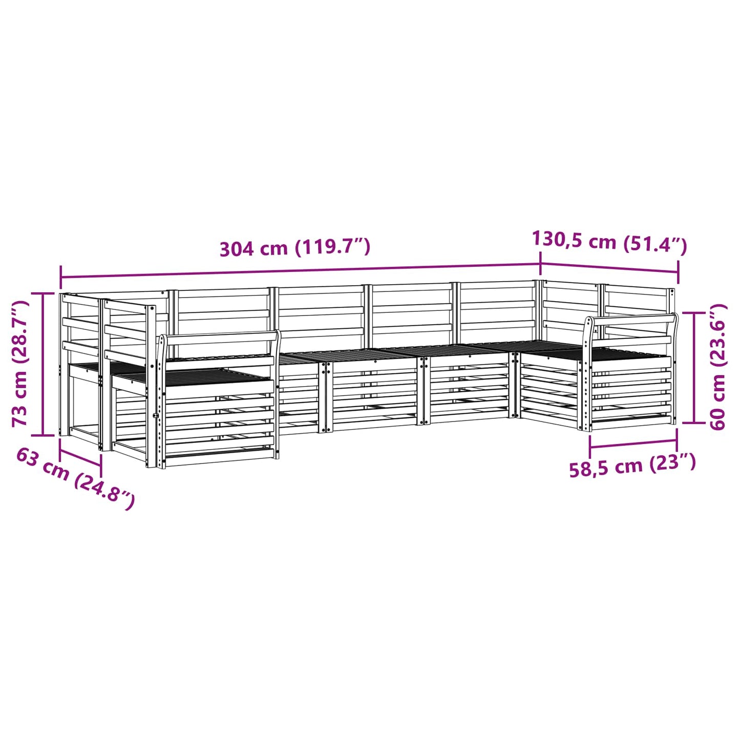 vidaXL Outdoor Sofa Set 7 pcs White 304 x 130.5 x 73 cm
