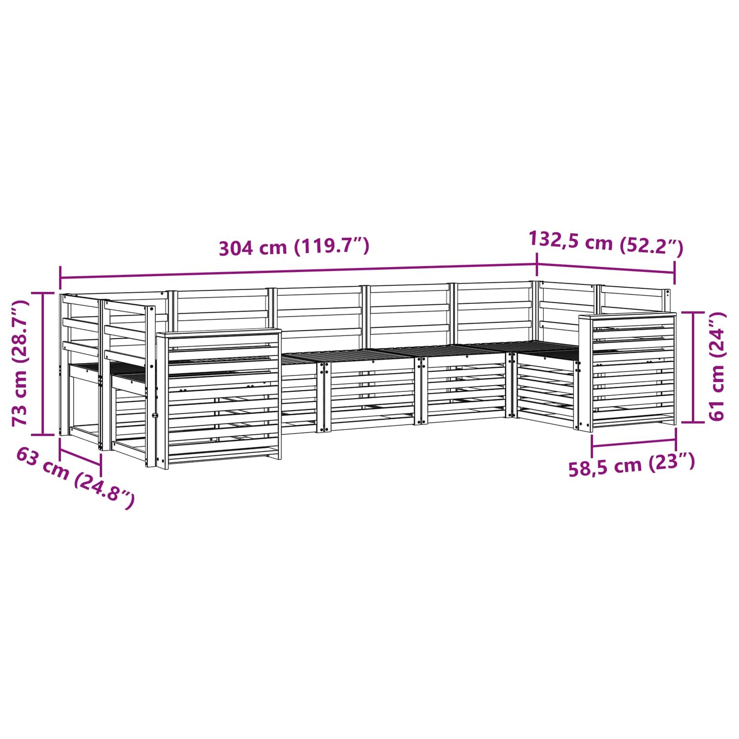 vidaXL Outdoor Sofa Set 7 pcs White 304 x 132.5 x 73 cm