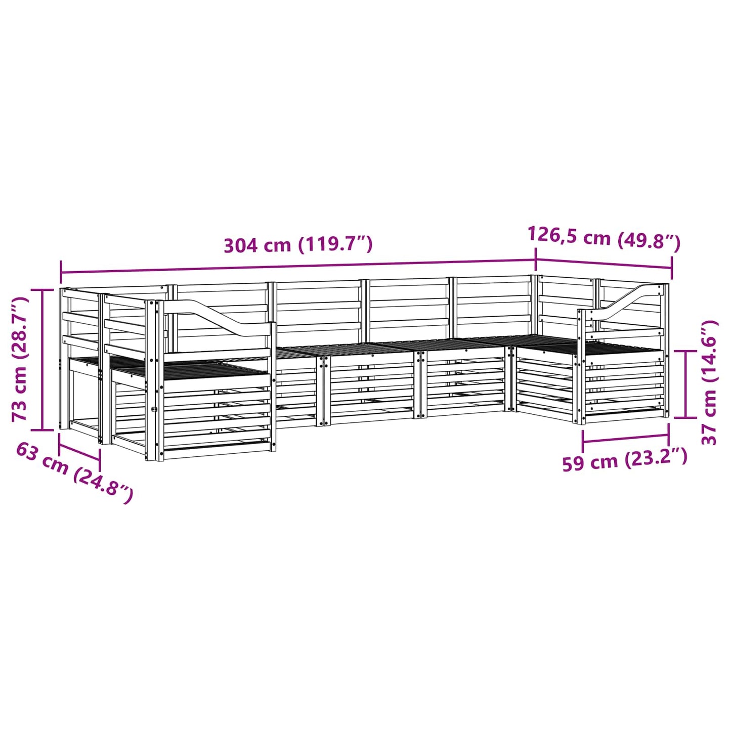 vidaXL Outdoor Sofa Set 7 pcs White 304 x 126.5 x 73 cm