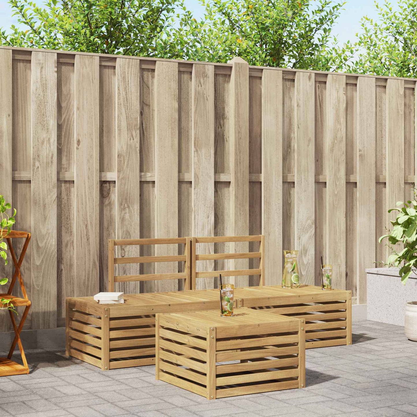 vidaXL Outdoor Sofa Set 4 Piece White Solid Acacia Wood