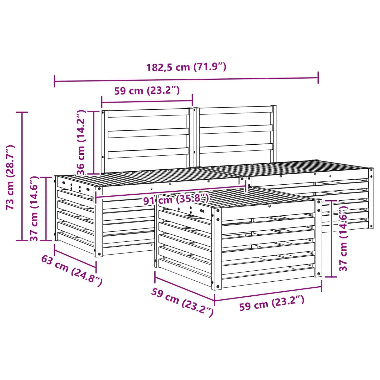 vidaXL Outdoor Sofa Set 4 Piece White Solid Acacia Wood