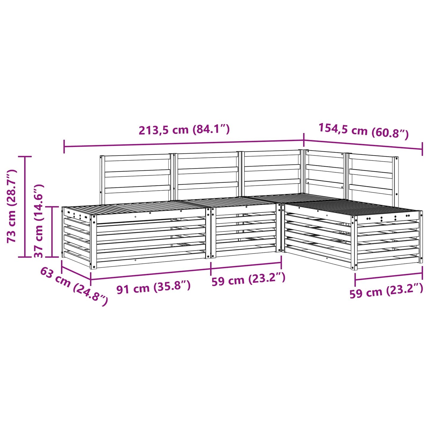 vidaXL Outdoor Sofa Set 4 Piece White Solid Acacia Wood