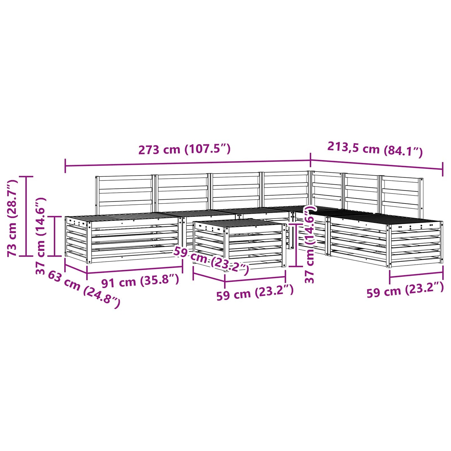 vidaXL Sofa Sets 6 Piece 59 x 59 x 37 cm
