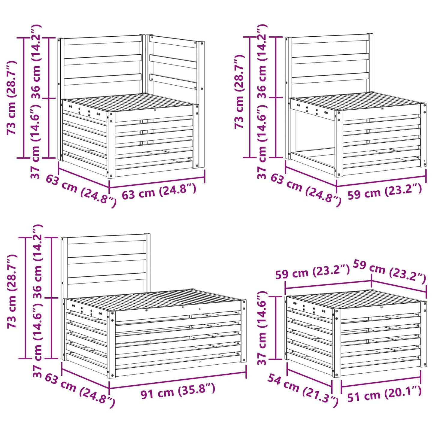 vidaXL Sofa Sets 6 Piece 59 x 59 x 37 cm