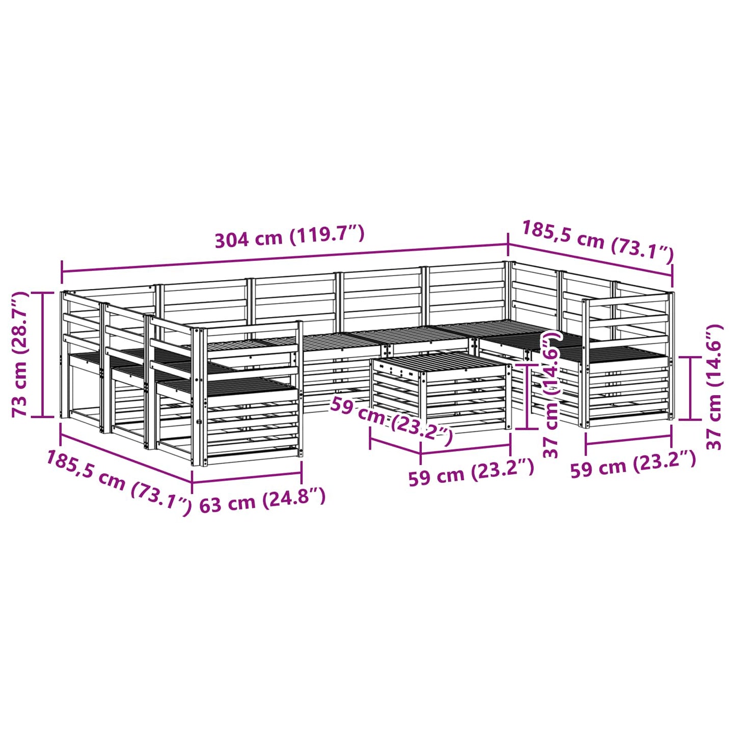 vidaXL Outdoor Sofa Set 10 pcs White 59 x 59 x 37 cm Solid Acacia Wood