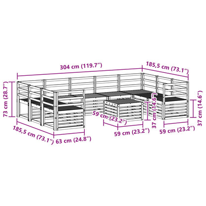 vidaXL Outdoor Sofa Set 10 pcs White 59 x 59 x 37 cm Solid Acacia Wood