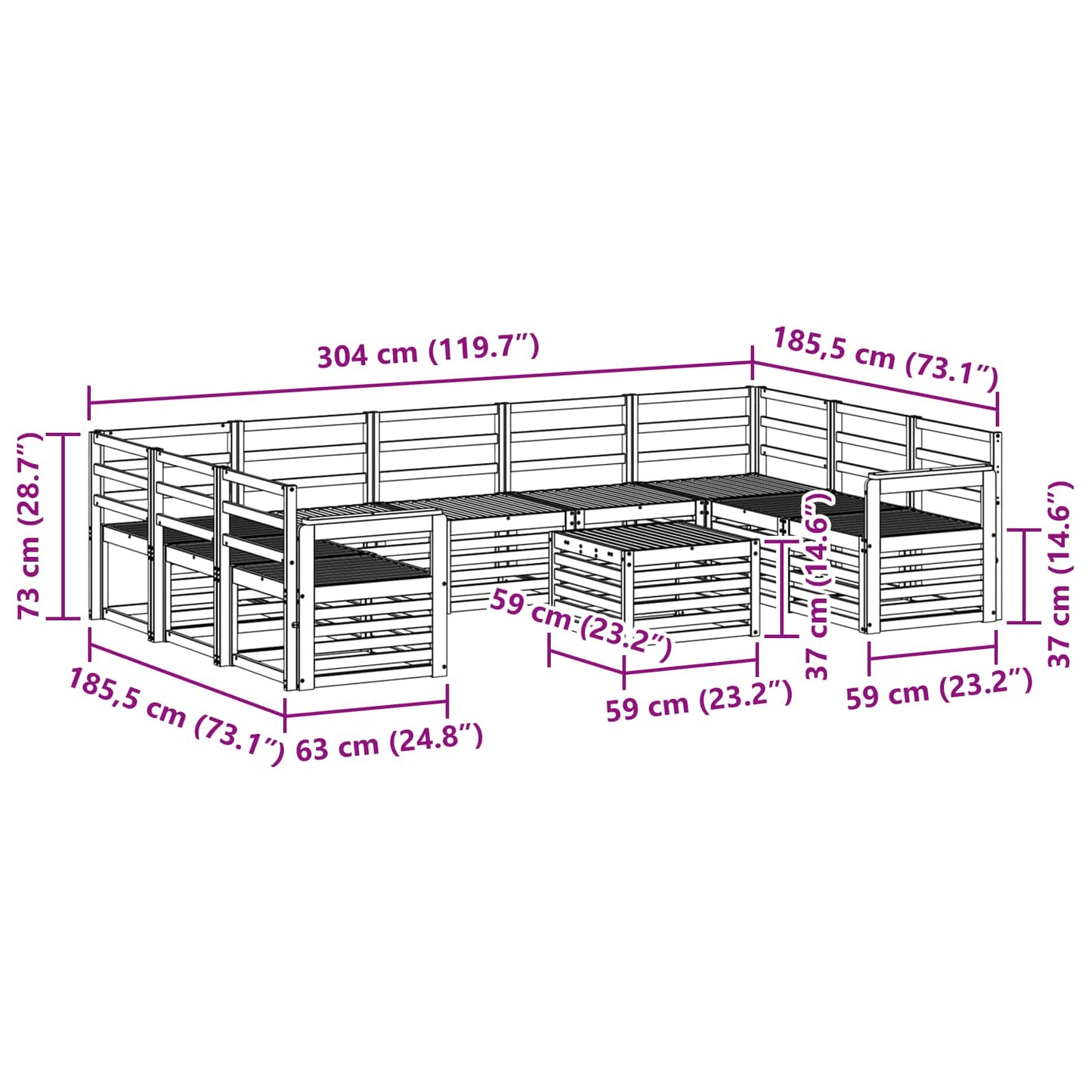 vidaXL Outdoor Sofa Set 10 pcs White 59 x 59 x 37 cm Solid Acacia Wood